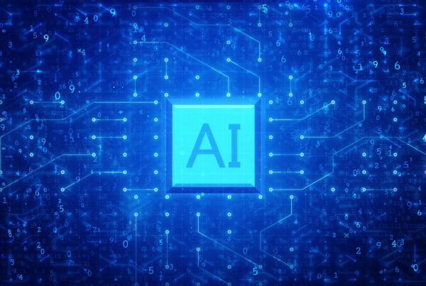 artificial intelligence concept on blue circuitry background