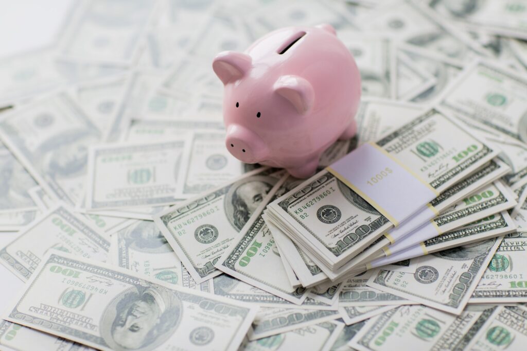 piggy bank on money