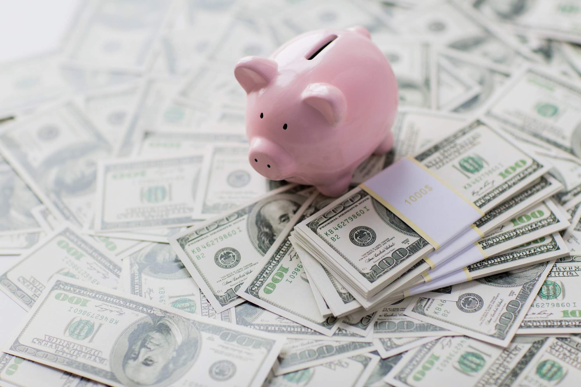 piggy bank on money