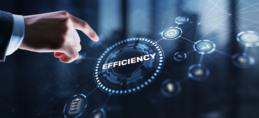 man pressing high tech efficiency button