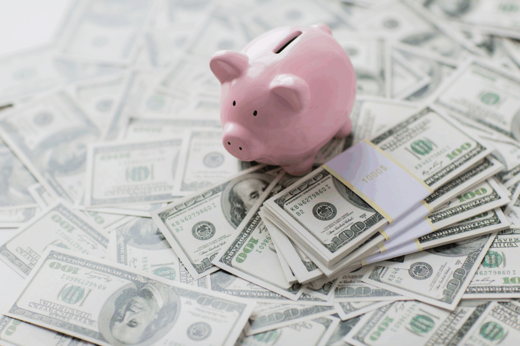 piggy bank on money